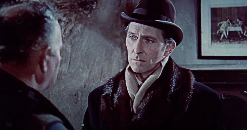 Peter Cushing - A screenshot from the trailer for Dracula (1958), an Hammer Horror production.
