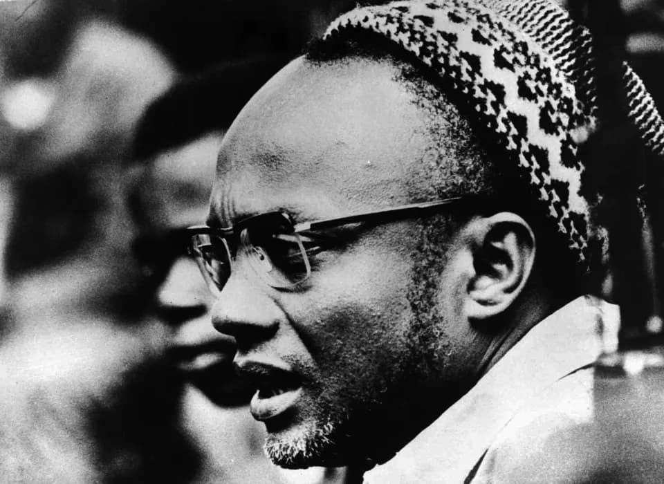 Amílcar Cabral - Portrait of Amilcar Cabral, wearing the sumbia - traditional skullcap [presumably during the Cassacá Congress, freed from the southern region of Guinea]