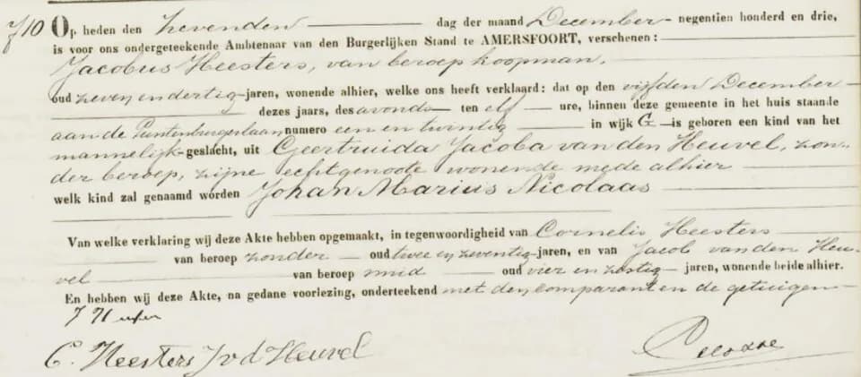 Johannes Heesters - Record of the birth of Dutch actor and singer Johan "Johannes" Heesters (1903-2011) in Amersfoort.