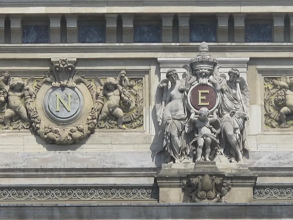 Eugénie de Montijo - Monogram of Napoleon 3rd on the facade of the Opera Garnier in Paris. The "E" is for the empress Eugenie