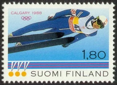 Matti Nykänen - Postage stamp depicting Matti Nykänen at the Calgary Winter Olympic Games.