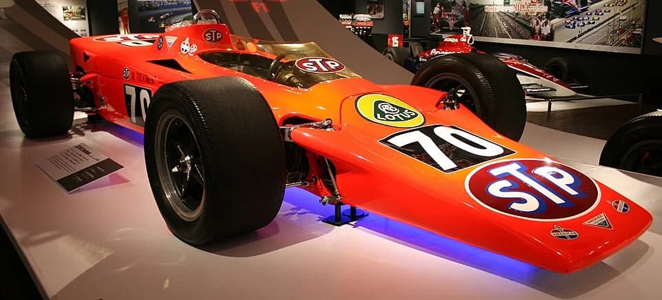 Graham Hill - Lotus 56 STP Oil Treatment (Graham Hill) in 1968, from Indianapolis Motor Speedway Hall of Fame Museum.