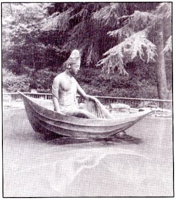 Dōgen - An image of a statue representing a spiritual vision that Zen Master Dōgen had, while returning to Japan from China. The ship he was on was caught in a storm, and all aboard feared they would 