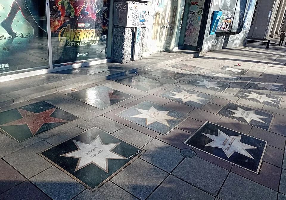 Georgiy Daneliya - Walk of fame in front of the Rustaveli Сinema in Tbilisi, top to bottom and left to right: Otar Koberidze, Nato Vachnadze, Leila Abashidze, Dodo Chichinadze, Avtandil Makharadze; Re