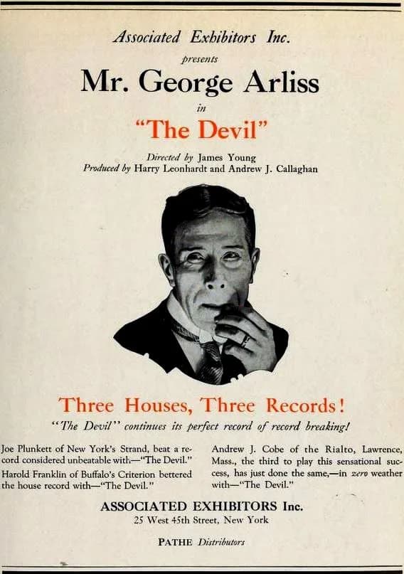 George Arliss - Advertisement for the American drama film The Devil (1921) with George Arliss, on page 11 of the February 27, 1921 Film Daily.