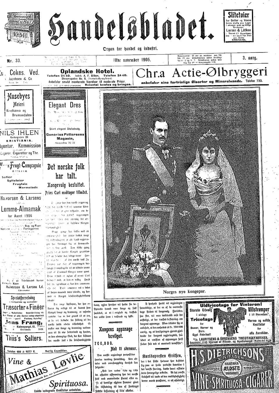 Maud of Wales - Handelsbladet-Forside 18 november 1905