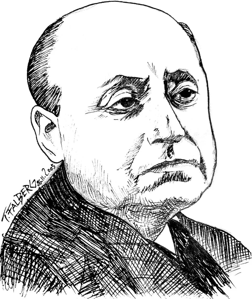 Gottfried Benn - Gottfried Benn ca. 1951; Zeichnung von Tobias Falberg 2005.