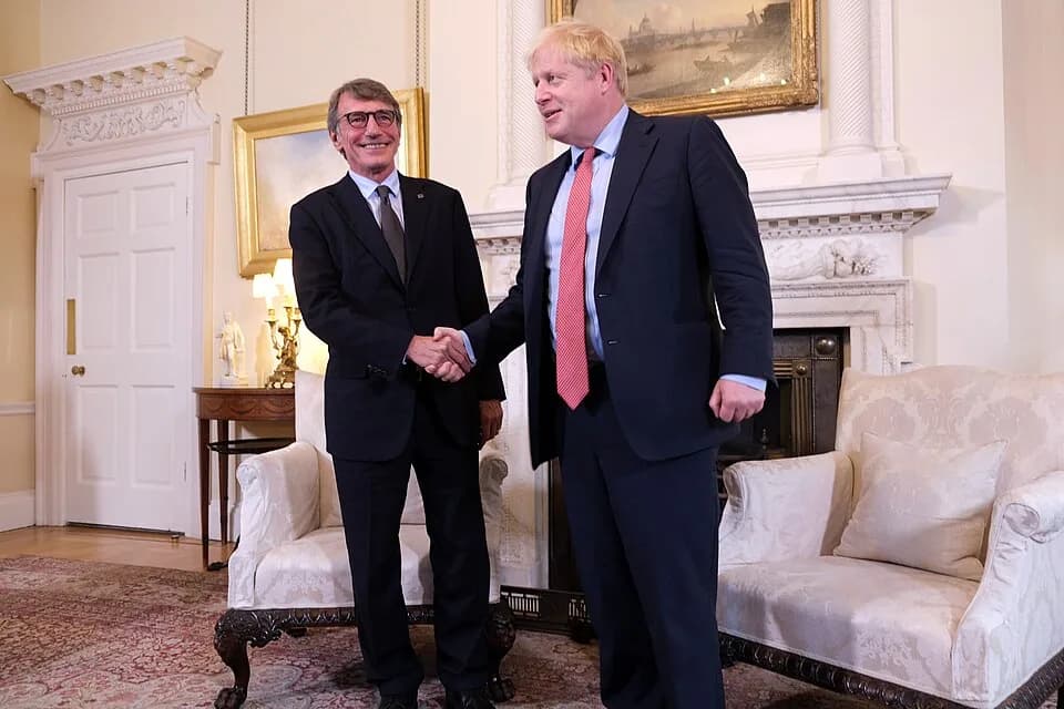David Sassoli - Prime Minister Boris Johnson meets with President of the European Parliament David Sassoli for a meeting at Downing Street.