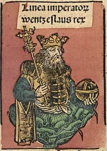 Wenceslaus IV of Bohemia - Woodcut from the Nuremberg Chronicle (Latin edition in Sao Paulo)