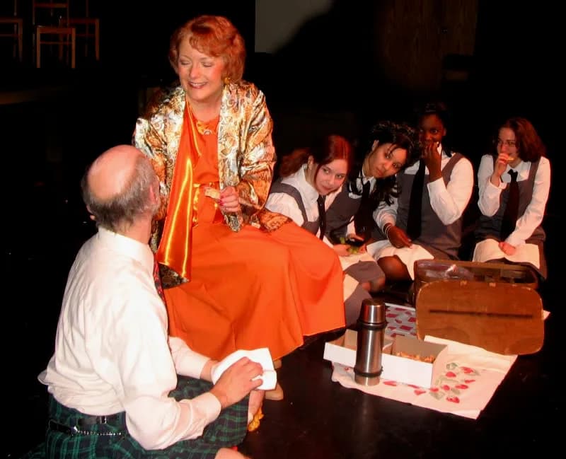 Muriel Spark - A scene from the Tantallon Community Players' production of "The Prime of Miss Jean Brodie" 
(Lauren Bloom as Miss Brodie, David Weaver as Mr. Lowther, Melanie Dasbach as Jenny, 

Banaf