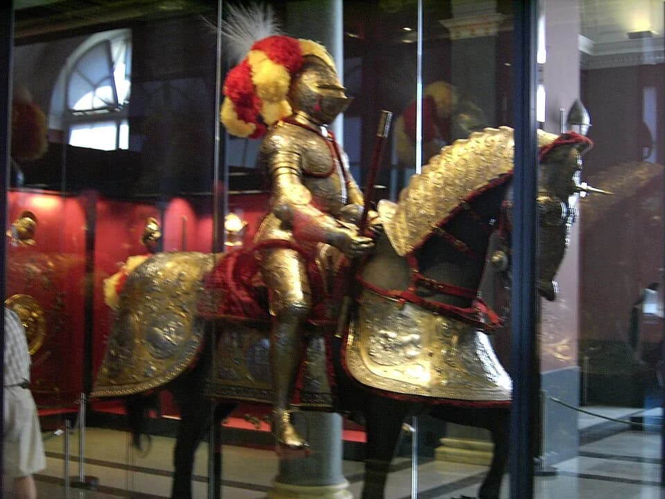 Eric XIV of Sweden - Dresdner Zwinger, 16th or 17th century armour and weapons. This is an ornate knight and horse armour.