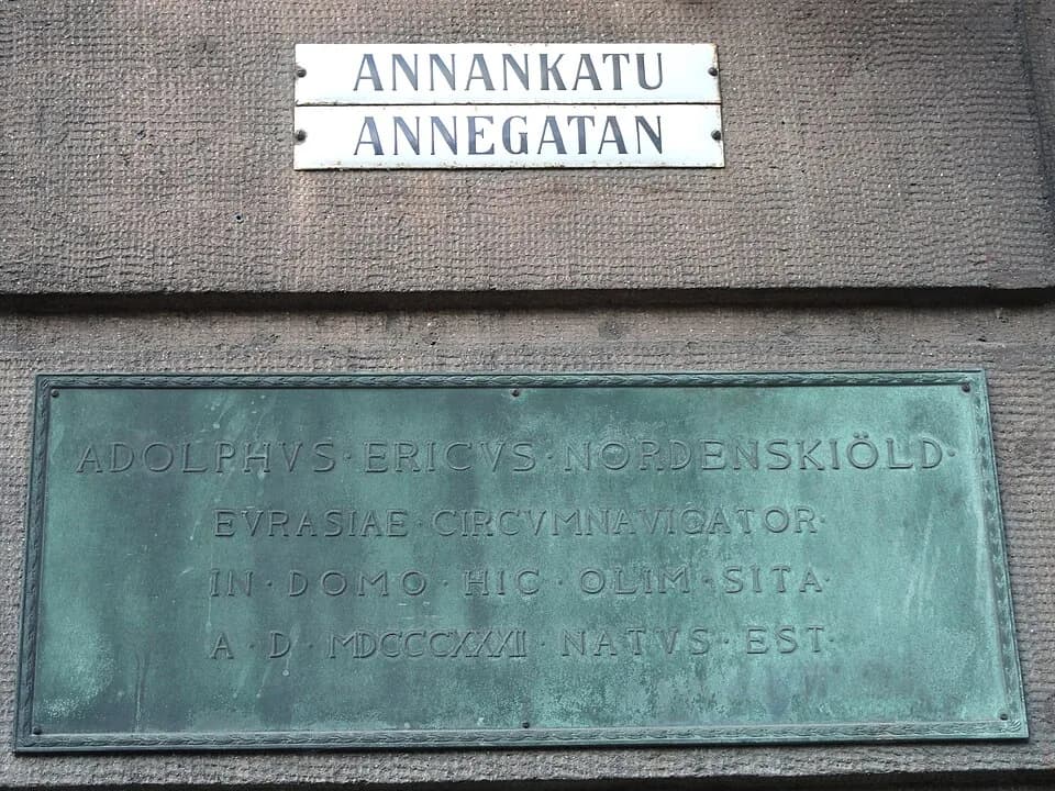 Adolf Erik Nordenskiöld - Adolf Erik Nordenskiöld plaque, Annankatu, Helsinki, Finland.