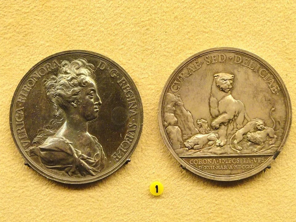 Ulrika Eleonora I of Sweden - Coin / medal in the National Museum of Finland, Helsinki, Finland. Photography was permitted in the museum without restriction. This artwork is in the public domain becau