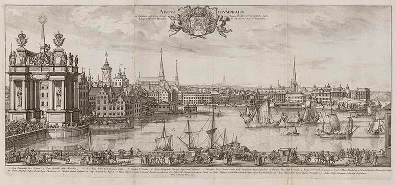 Ulrika Eleonora I of Sweden - Arcus Triumphalis in Solennem adventum Serenissimae Reginae Uldaricae Eleonorae, Stockholmiae ad Pontem Borealem die 24 Novemb Anno 1680 extructa : [Bild] / Willem Swidde