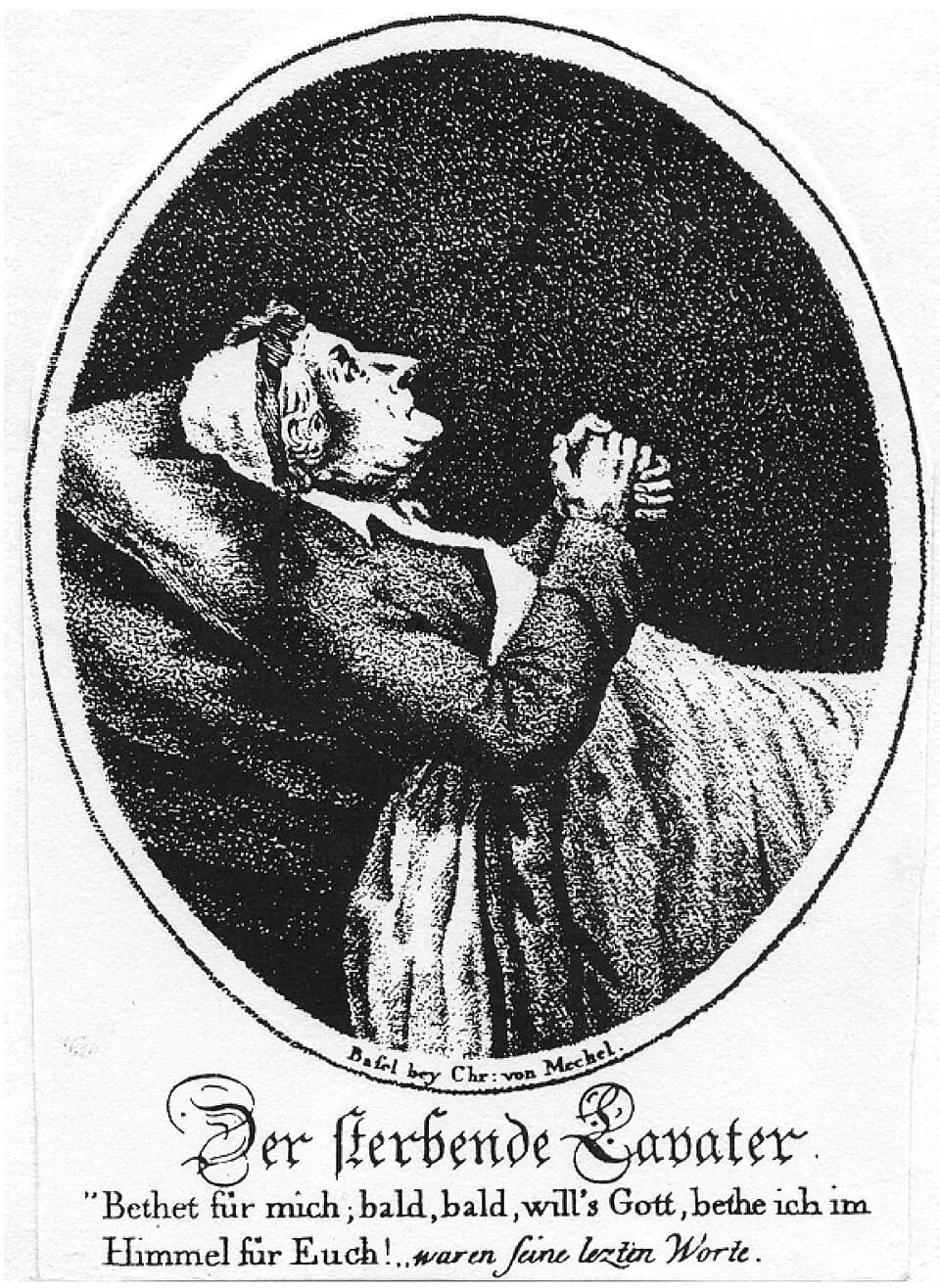 Johann Kaspar Lavater - Der sterbende Lavater.  Punktierstich von Christian von Mechel.