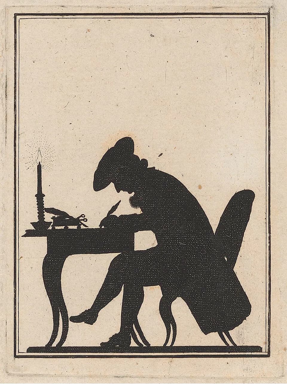 Johann Kaspar Lavater - Lavater im Alter von ungefähr 45 Jahren, Ganzfigur als Silhouette im Profil, am Schreibtisch sitzend und schreibend,