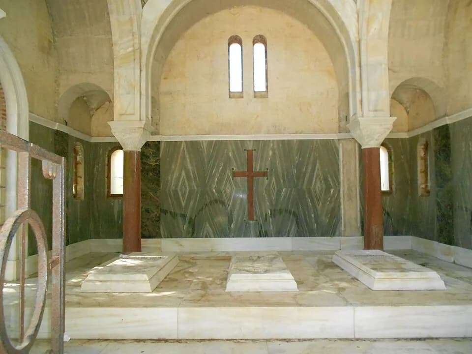 Alexander of Greece - Graves of Constantine I of Greece, Sophia of Prussia and Alexander I of Greece in the Tatoi Palace mausoleum.