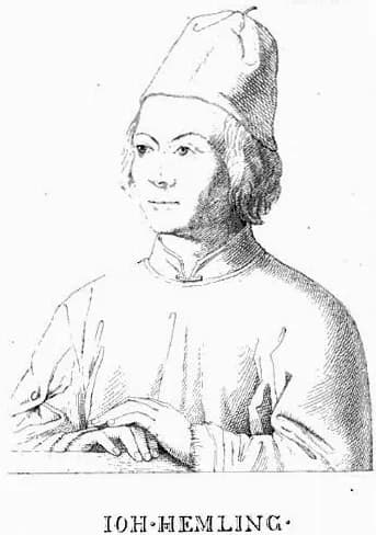 Hans Memling - Gravat amb la imatge del pintor flamenc Hans Memling aparegut a Tour of a German artist in England: With notices of private galleries, and remarks on the state of art. (p.338) de Johann