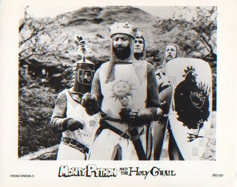 Graham Chapman - The Python boys (Left to right: Terry Jones, Graham Chapman, John Cleese and Eric Idle) in a publicity still for the film Monty Python and the Holy Grai.
