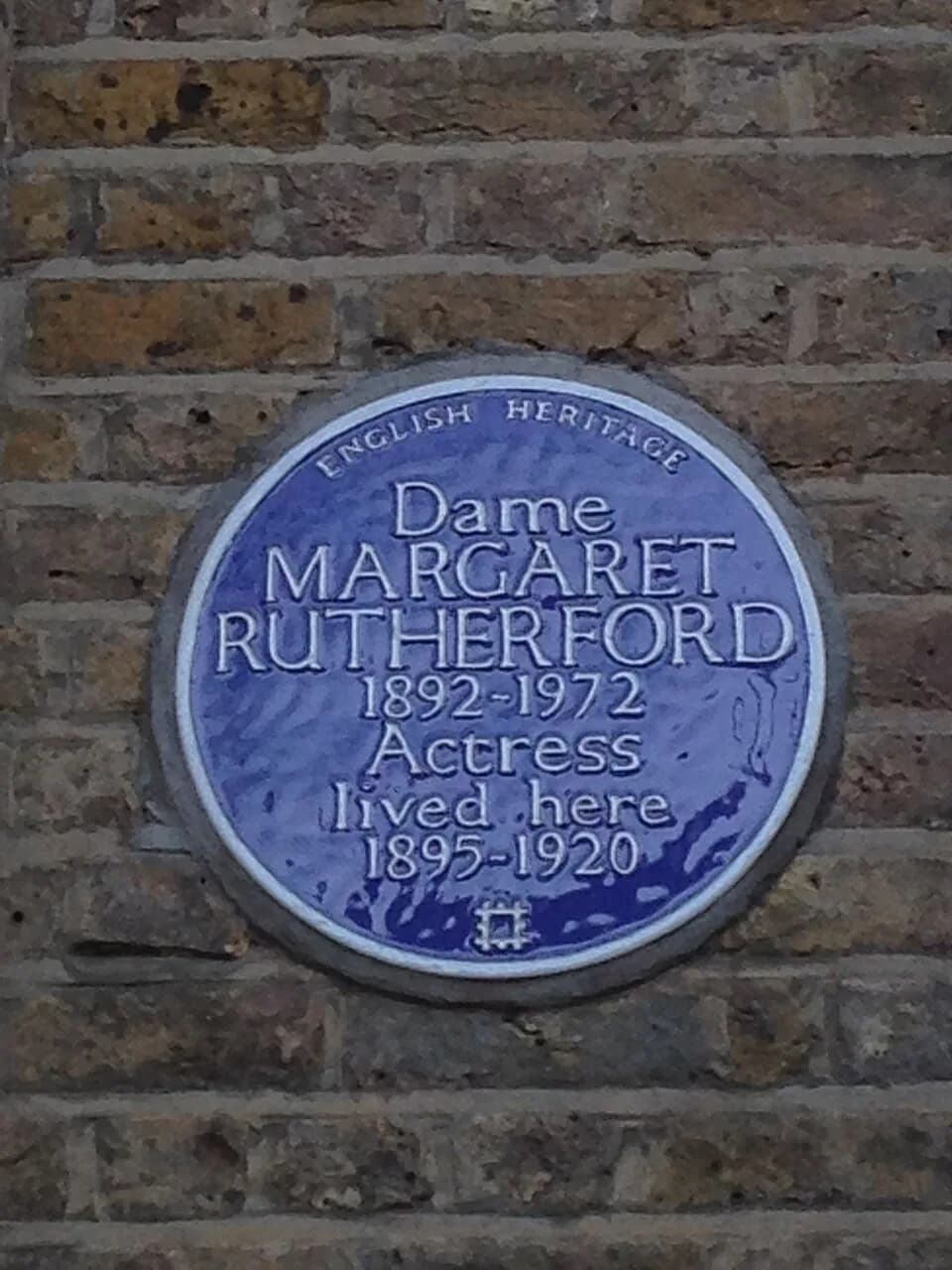 Margaret Rutherford - The English Heritage blue plaque for Margaret Rutherford at 4 Berkeley Place, Wimbledon, London SW19 4NN, in the London Borough of Merton.
