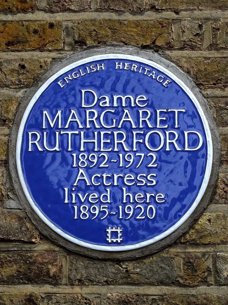 Margaret Rutherford - Blue plaque erected in 2002 by English Heritage at 4 Berkeley Place, Wimbledon, London SW19 4NN, London Borough of Merton