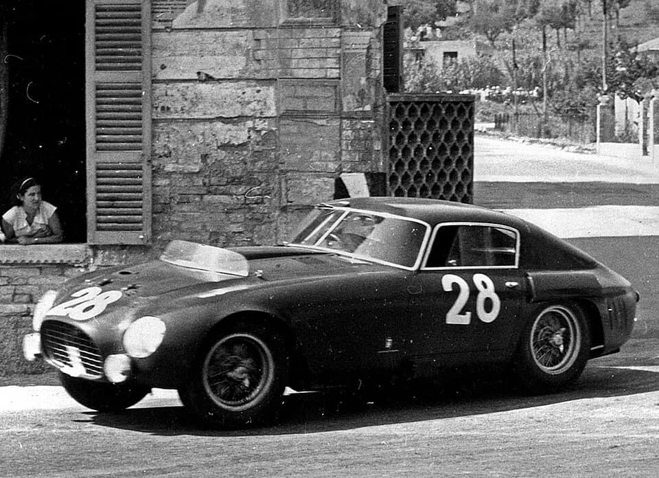 Mike Hawthorn - Ferrari 340/375 MM at the 2nd Pescara GP on Aug 16, 1953; starting #28, drivers Mike Hawthorn and Umberto Maglioli. And they won this race.This is chassis #0320AM.[1]