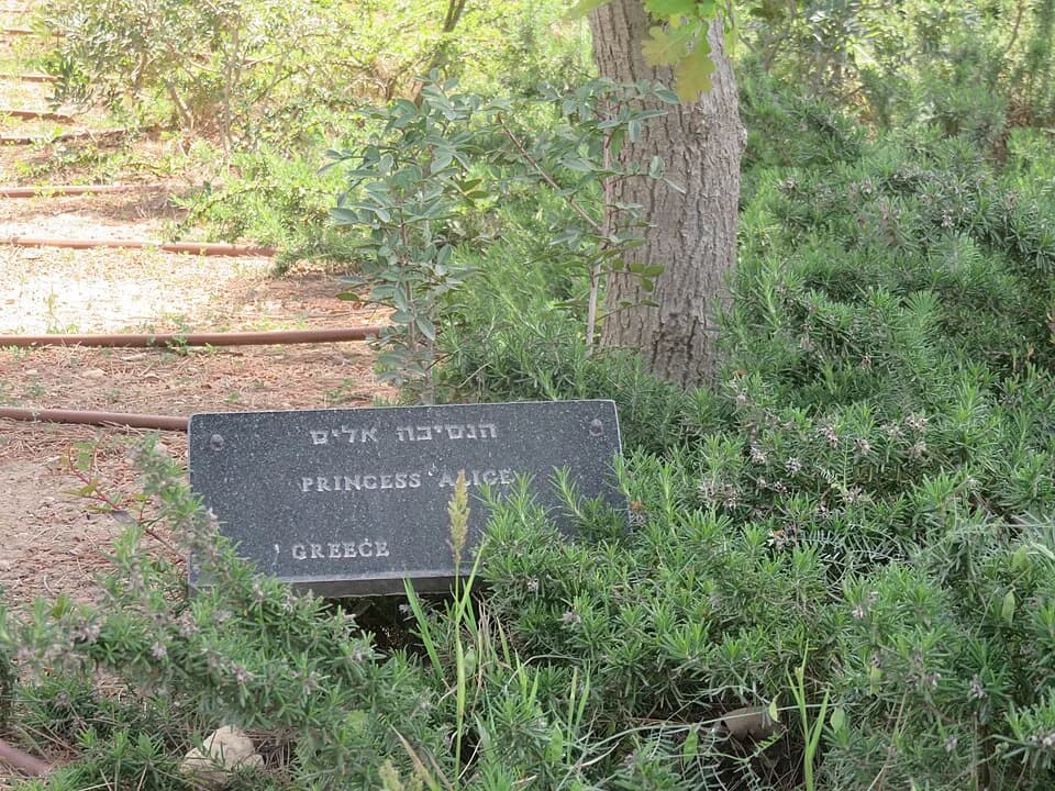 Princess Alice of Battenberg - The sign at the foot of Princess Alice's tree in the Righteous Among the Nations plot at Yad Vashem.