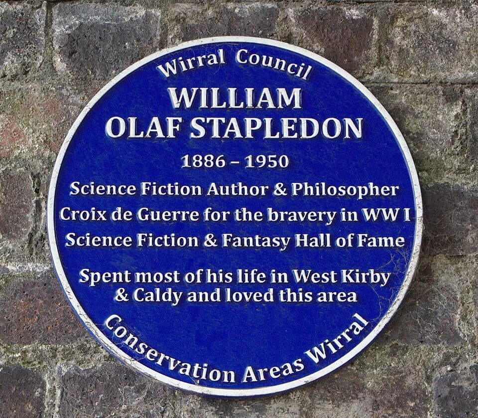 Olaf Stapledon - Plaque to science fiction author William Olaf Stapledon, who lived in the area, on Simon's Bridge across the Wirral Way in Caldy. Wirral Council/WILLIAM OLAF STAPLEDON/1886 - 1950/Sci