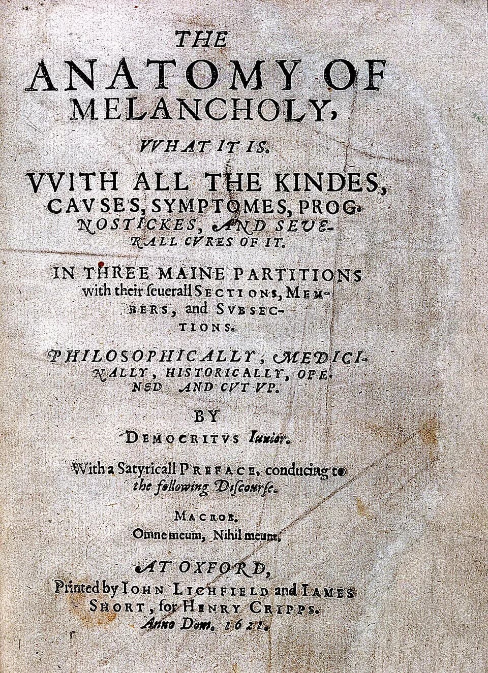 Robert Burton - Title page.

Rare Books
Keywords: melancholy; Anatomy