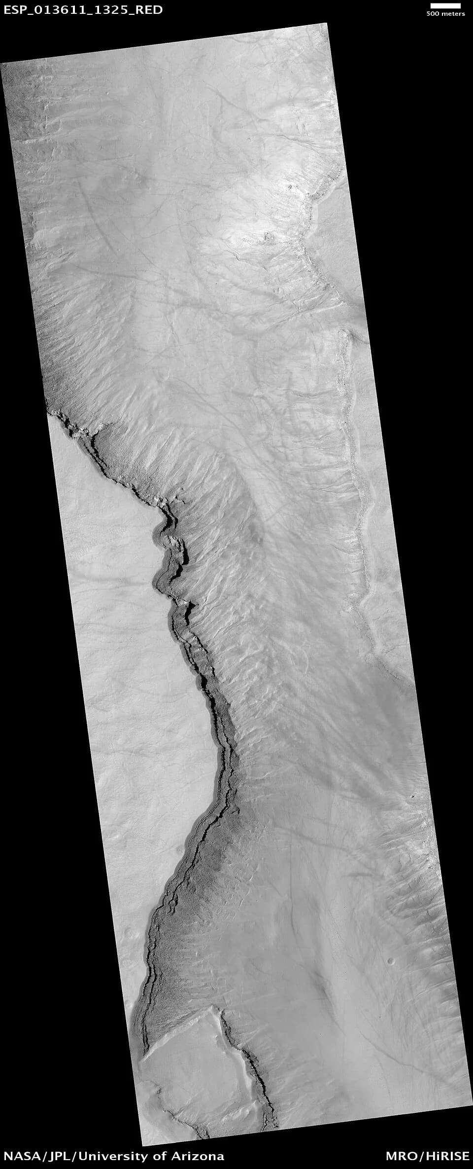 Isaac Asimov - Asimov Crater Layers at the West, as seen by hirise.  Location is 47.1 S and 4.2 E.