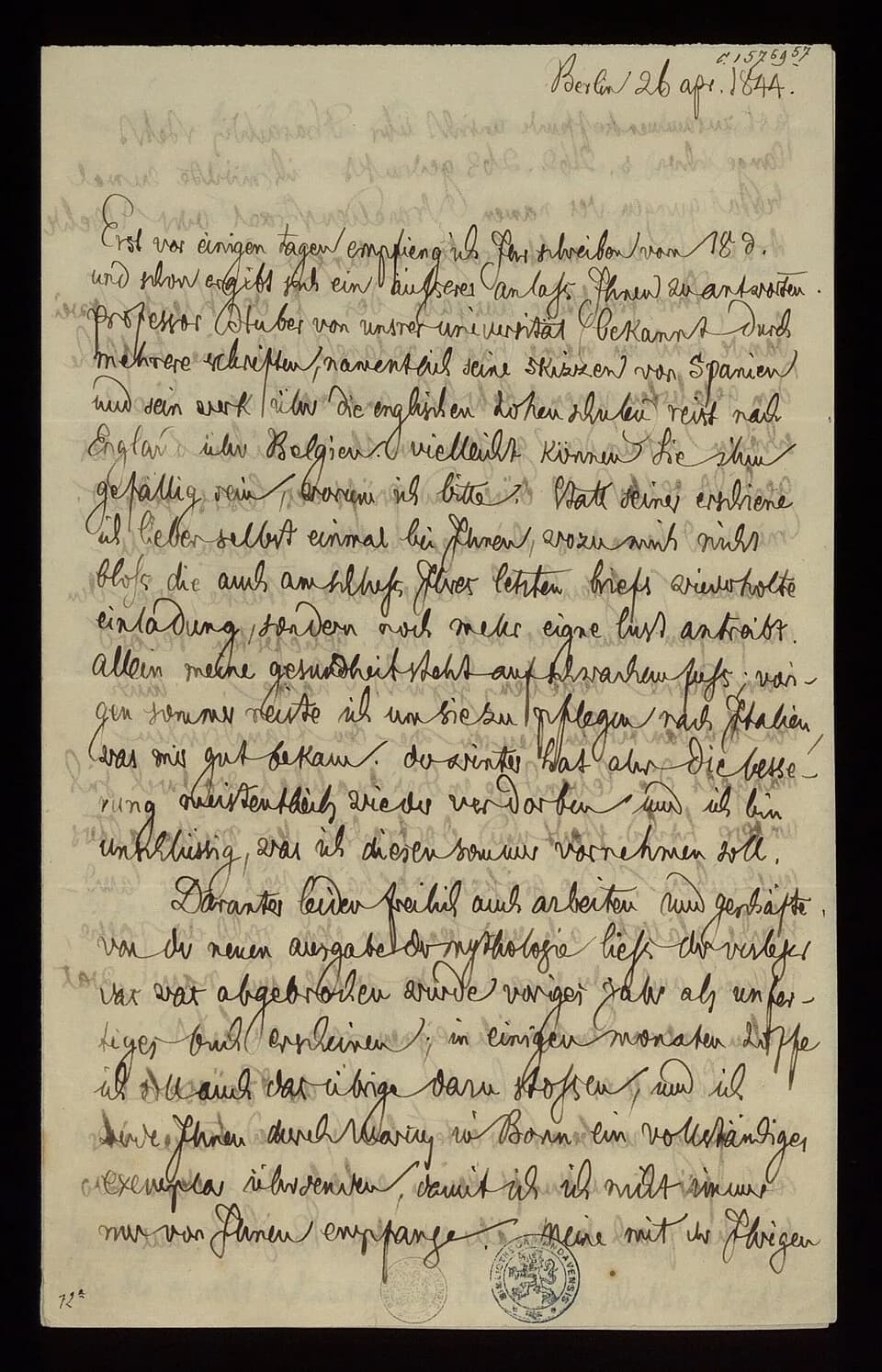 Jacob Grimm - Title[correspondence] Brieven van Jacob Grimm aan Jan Frans Willems.Description14 brieven.Publisher1834-1851.ContentsBrieven: Göttingen, 14 dec. 1834. -- Göttingen, 15 apr. 1835. -- Gött