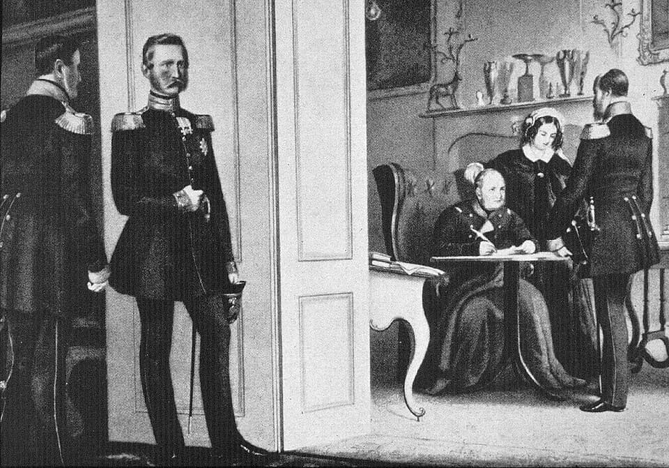 Frederick William IV of Prussia - Frederick Wilhelm IV, suffering from the effects of a stroke, appoints his brother Wilhelm as his representative.  October 23, 1857.