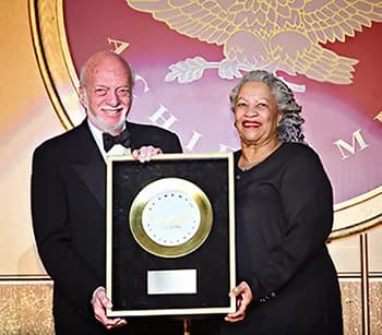 Toni Morrison - Broadway director Harold Prince receives the Golden Plate award from Nobel laureate Toni Morrison at the American Academy of Achievement’s 46th annual International Achievement Summit
