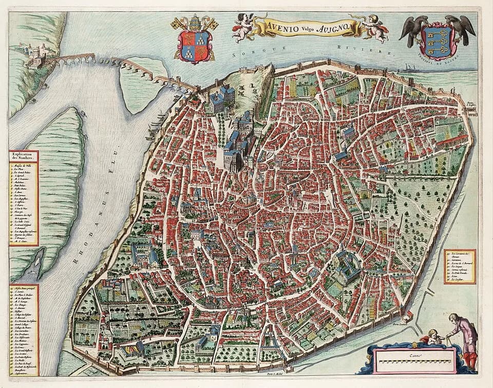 Alexander VII - Title:Avenio Vulgo Avignon
This plate is from the Atlas Van Loon, which contains two volumes of the French edition of the Willem Blaeu's Atlas Maior, covering France and Switzerland, f