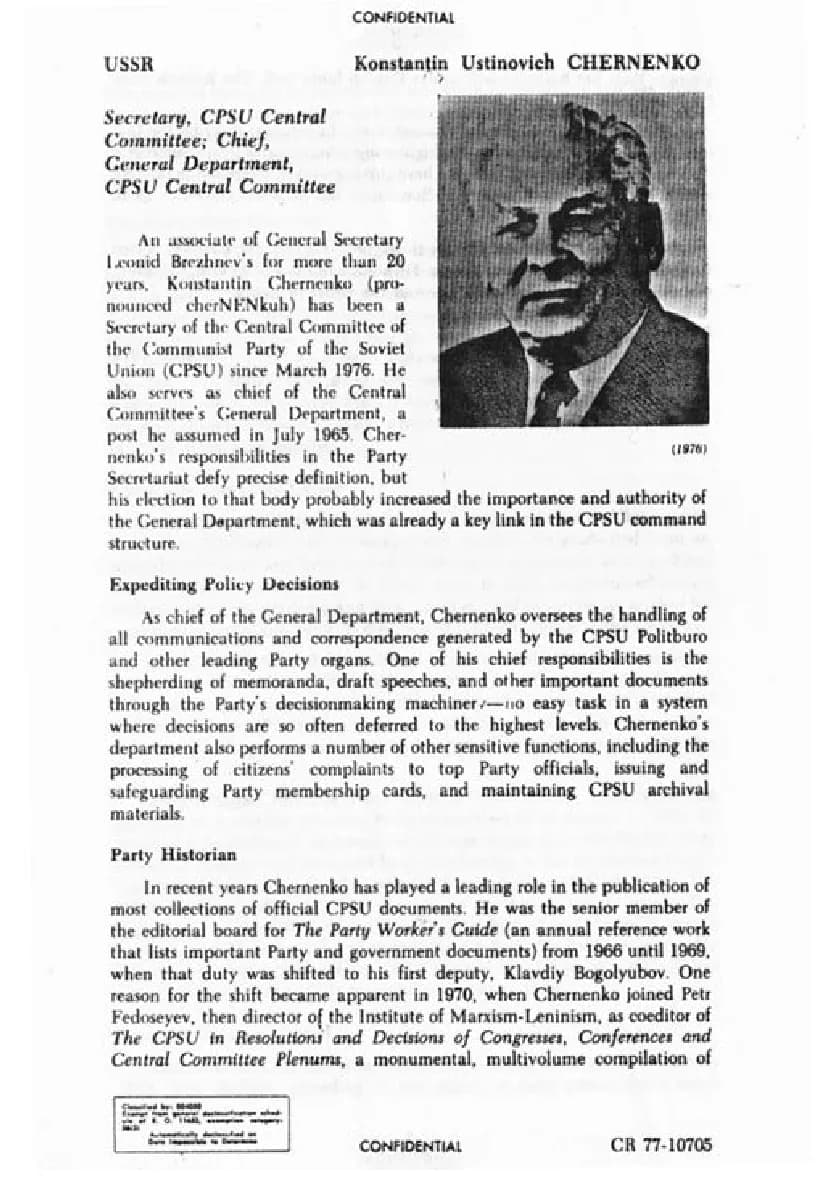 Konstantin Chernenko - Document seized from the US Embassy in Tehran in 1979 by Iranian students