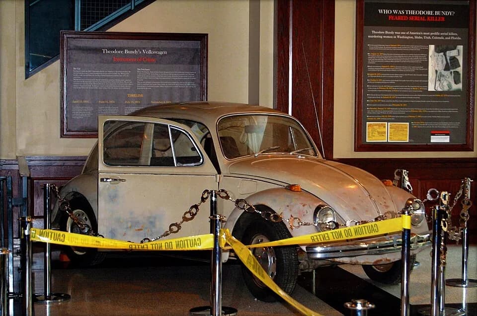 Ted Bundy - Ted Bundy's 1968 VW Beetle.  This was the car he used for most of his murders.  Now on display at the National Museum of Crime &amp; Punishment in Washington, DC