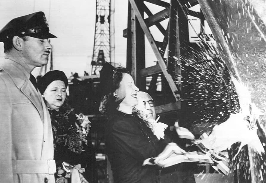 Carole Lombard - Photo of the christening of the Liberty Ship S. S. Carole Lombard on January 15, 1944; this was one day short of the second anniversary of Lombard's death in a plane crash while on a 