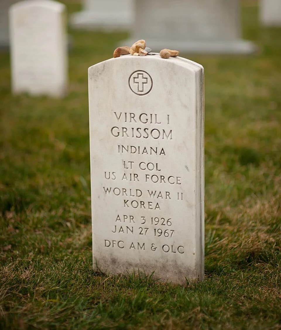 Gus Grissom - The headstone of Virgil "Gus" Grissom is seen after a wreath laying ceremony that was part of NASA's Day of Remembrance, Thursday, Jan. 26, 2012, at Arlington National Cemetery. Wreathes