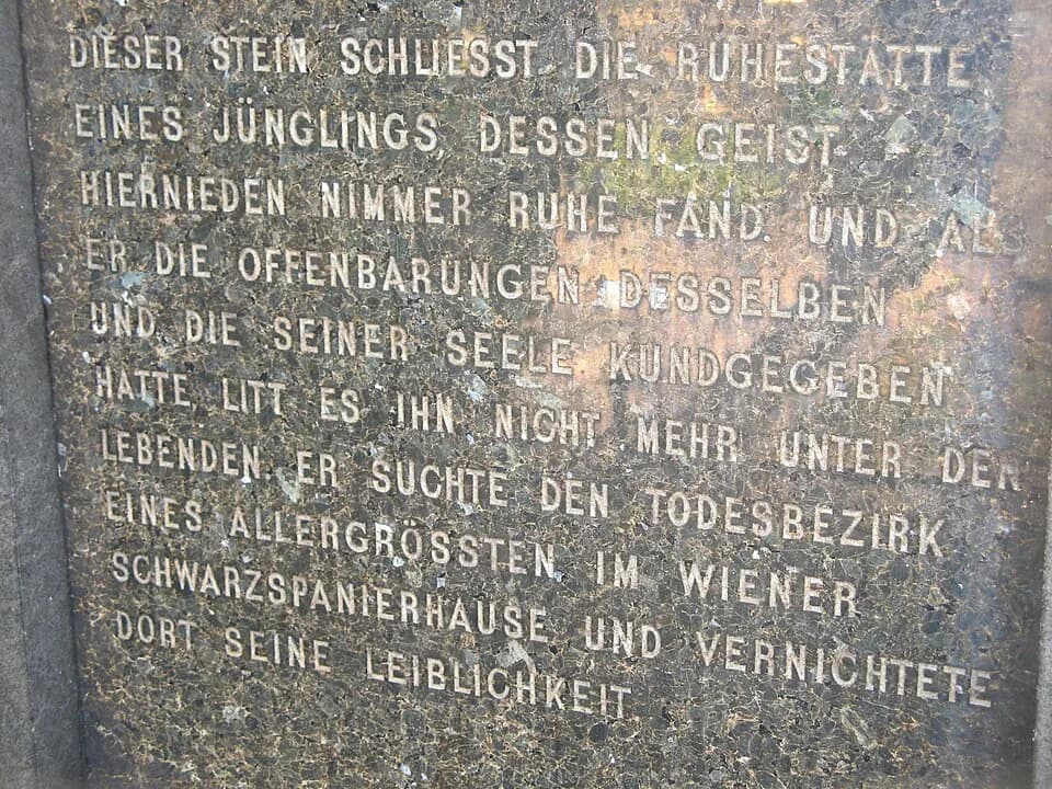 Otto Weininger - Inschrift des Grabes von Otto Weininger auf dem Evangelischen Friedhof Matzleinsdorf in Wien