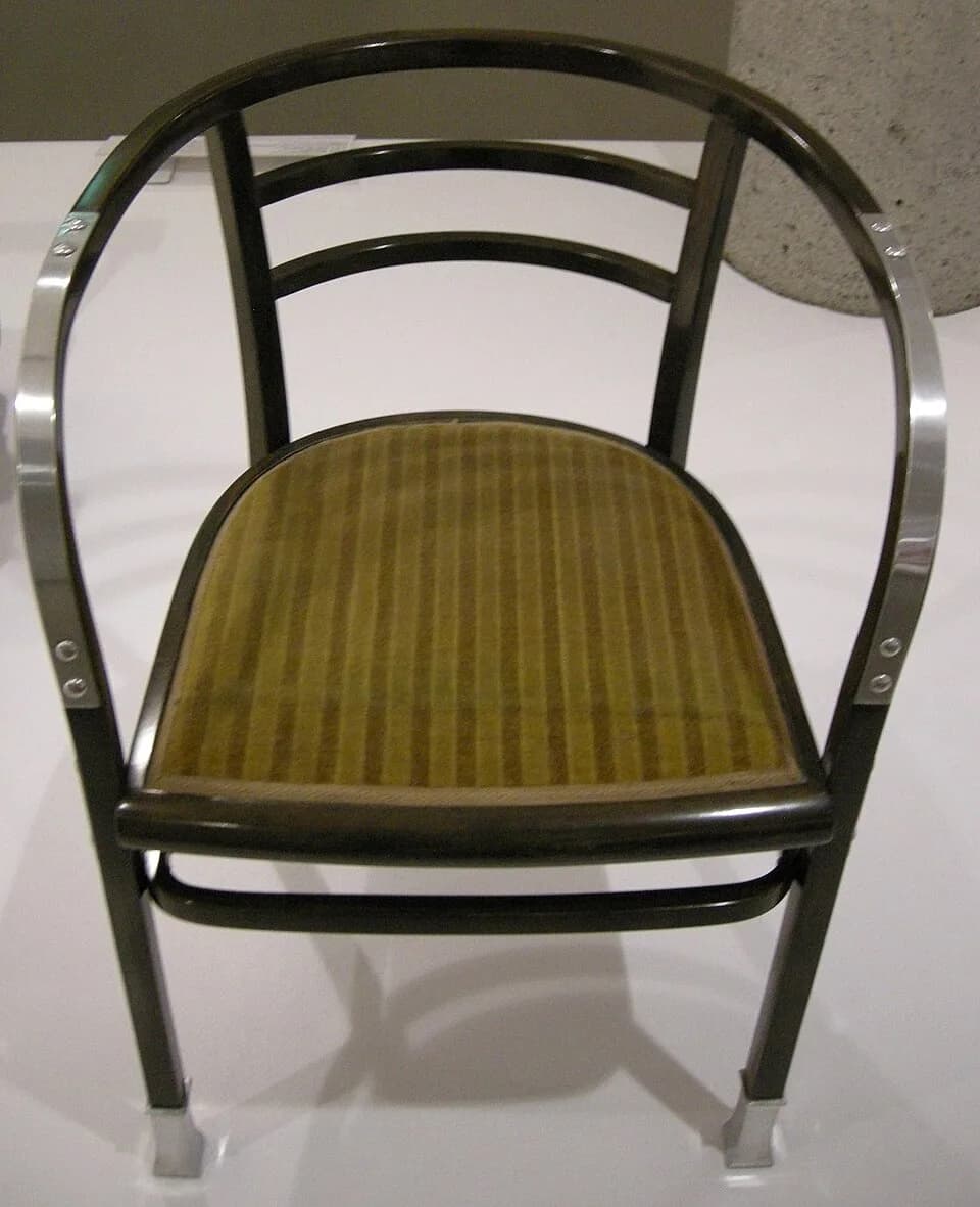 Otto Wagner - Otto Wagner (Austrian, 1841-1918): Post office saving banks armchair, 1902, beechwood, aluminium, designed in Vienna, Austria. The armchair shown in the picture is exposed in the Nationa