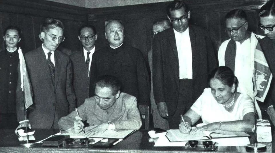 Sirimavo Bandaranaike - February 1964 Chinese Premier Zhou Enlai and Ceylonese Prime Minister Sirimavo Bandaranaike signed the Sino-Ceylonese Joint Declaration