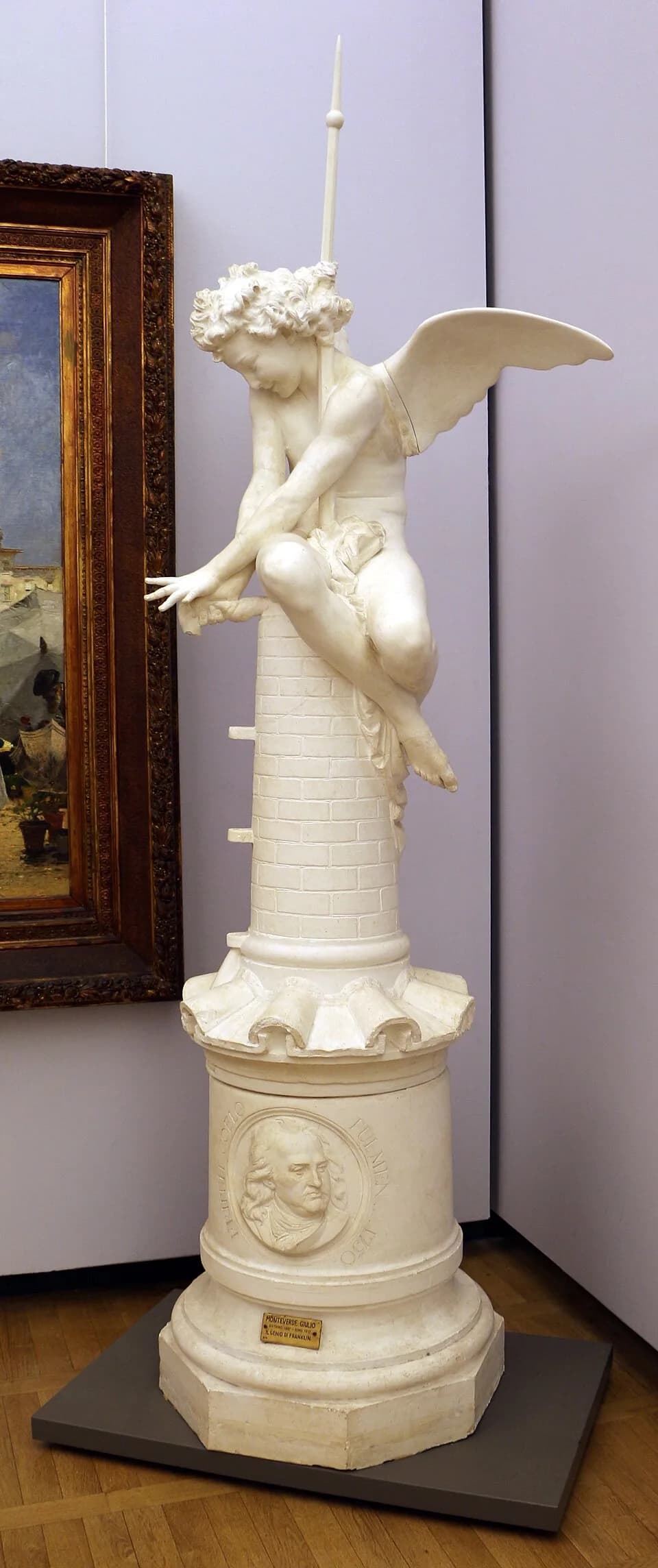 Benjamin Franklin - Giulio Monteverde, Il Genio di Franklin, 1871, modello in gesso. Galleria d'Arte Moderna (Genova).