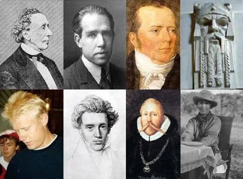 Karen Blixen - Photos are taken from wikipedia articles. All images are PD.  See File:Hans Christian Andersen.jpg, File:Niels Bohr.jpg, File:Ørsted.jpg, File:Sweyn.jpg (recent 3D creation, but permitt