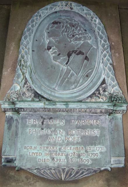 Erasmus Darwin - Memorial to Erasmus Darwin This bas-relief sculpture of Erasmus Darwin is one of four on Exeter Bridge depicting famous Derbeians. Erasmus Darwin, the grandfather of Charles Darwin, p