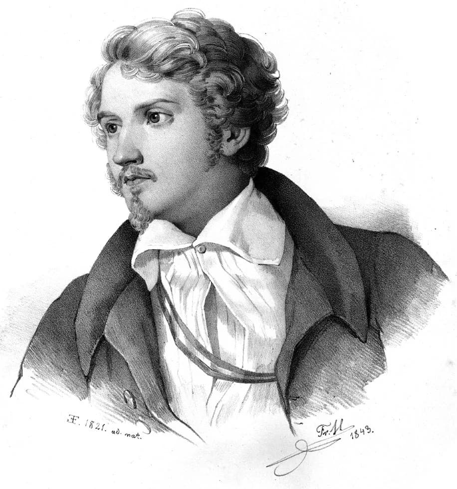 Justus von Liebig - Justus Liebig 1821 als junger Student mit
Corpssband des Corps Rhenania Erlangen, Zeichnung von 1843