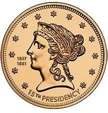 James Buchanan - First Spouse Program bronze medal for James Buchanan's Liberty. Obverse.