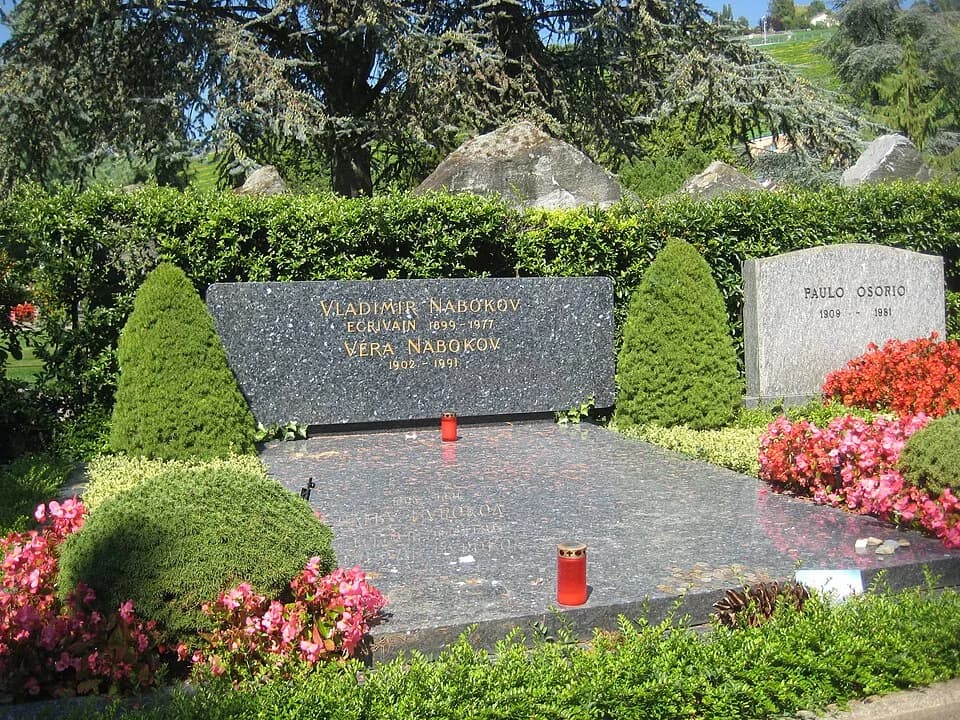 Vladimir Nabokov - the grave of Vladimir Nabokov (Russian-American writer) and his wife Vera Nabokova in Cimetière de Clarens (Switzerland)