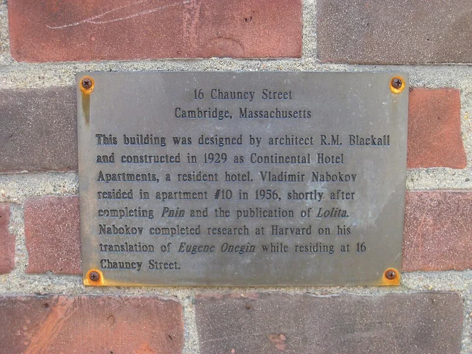 Vladimir Nabokov - Vladimir Nabokov plaque, Cambridge, Massachusetts, USA.