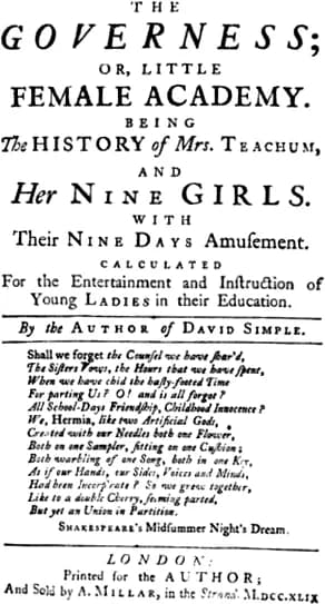 Henry Fielding - Title page from "The Governess" (1749 edition), by Sarah Fielding (1710-1768)