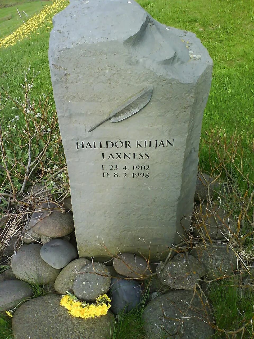 Halldór Laxness - The gravestone of Icelandic author Halldór Laxness in the churchyard of Mosfellskirkja in Mosfellsdalur.